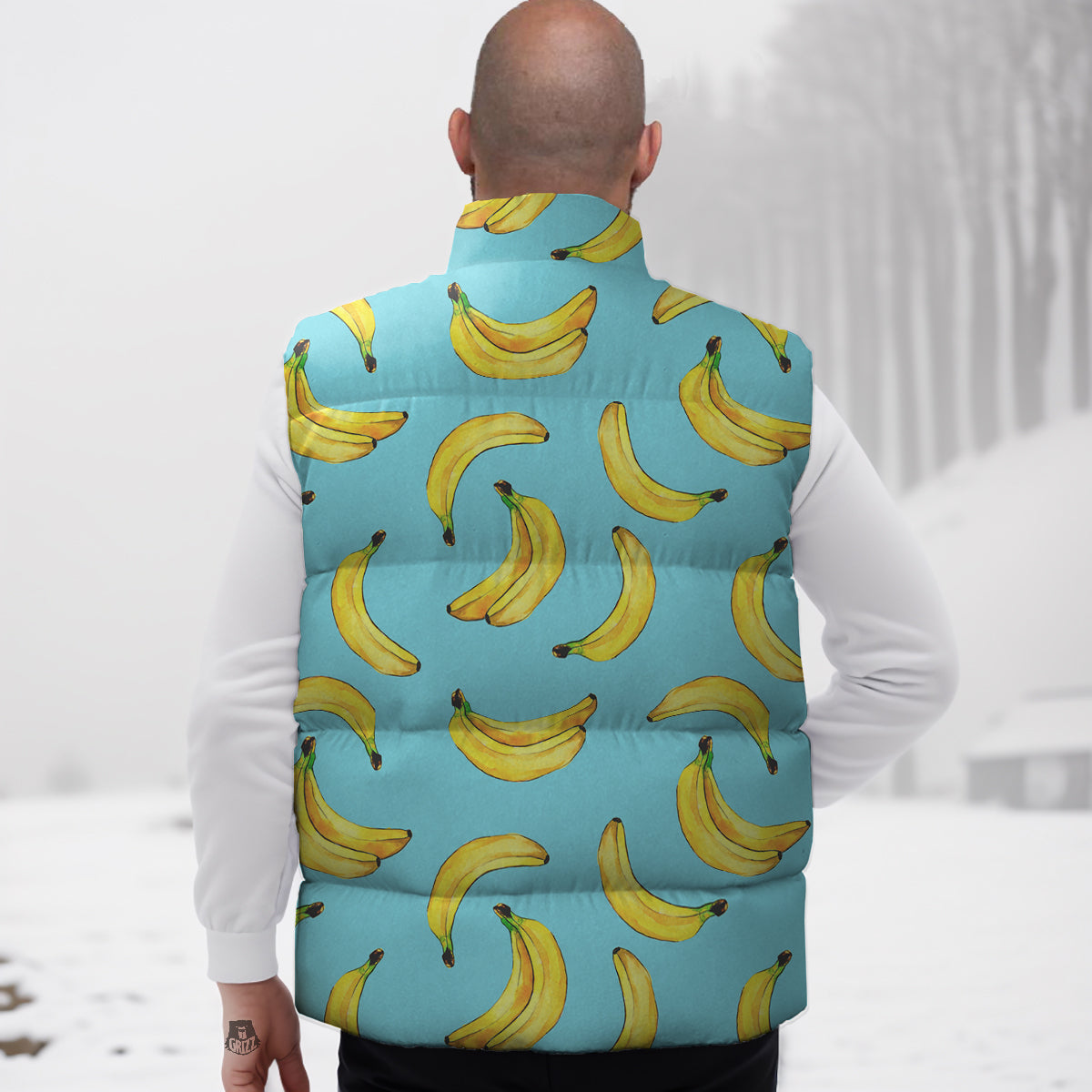 Banana Watercolor Print Pattern Down Vest