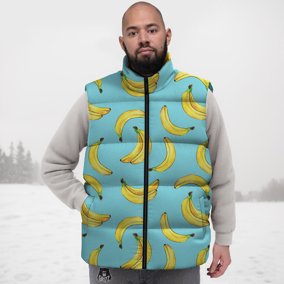 Banana Watercolor Print Pattern Down Vest