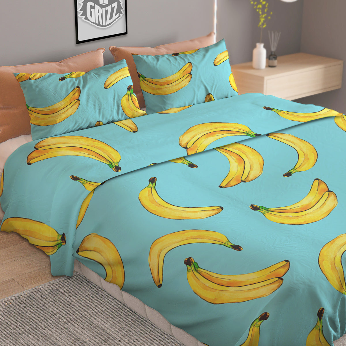 Banana Watercolor Print Pattern Duvet Cover Bedding Set