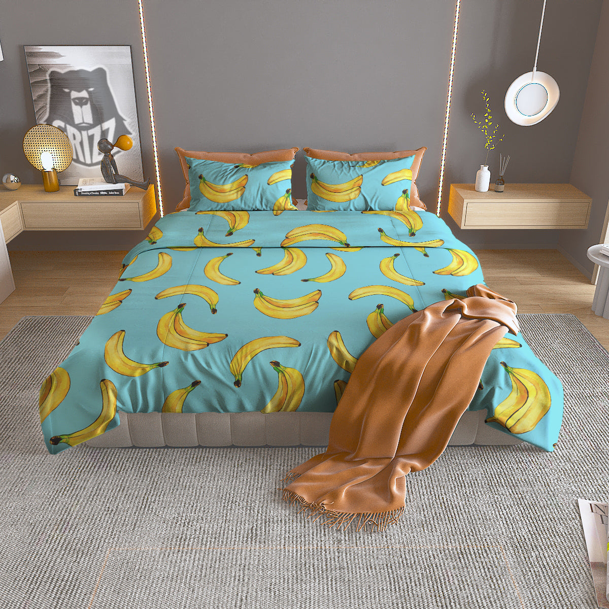 Banana Watercolor Print Pattern Duvet Cover Bedding Set