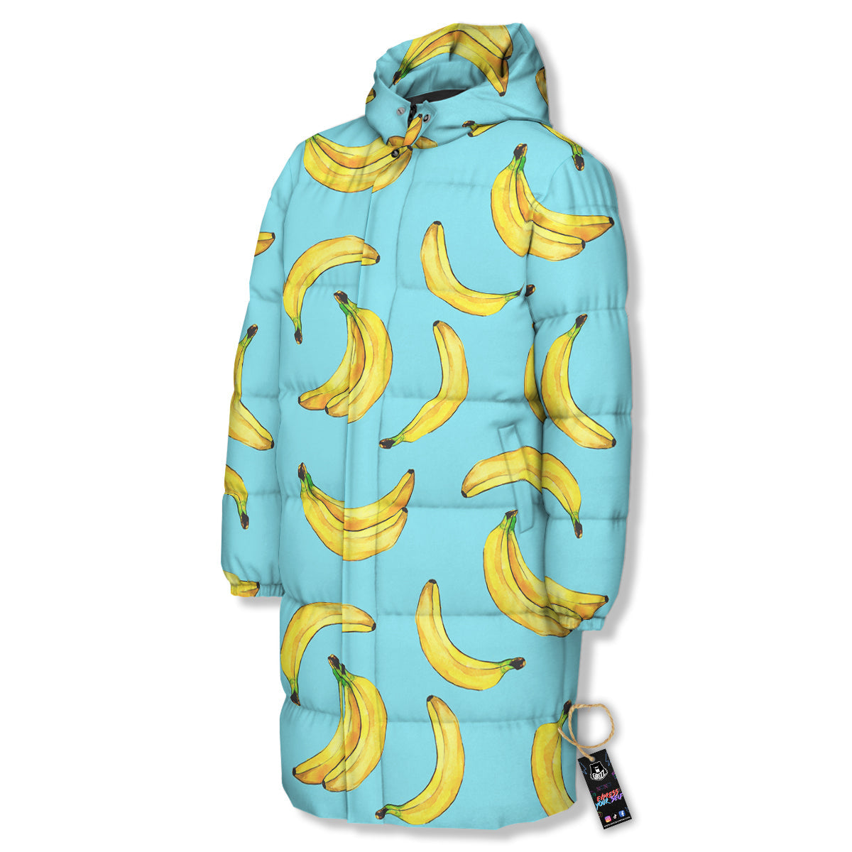 Banana Watercolor Print Pattern Long Down Jacket-grizzshop