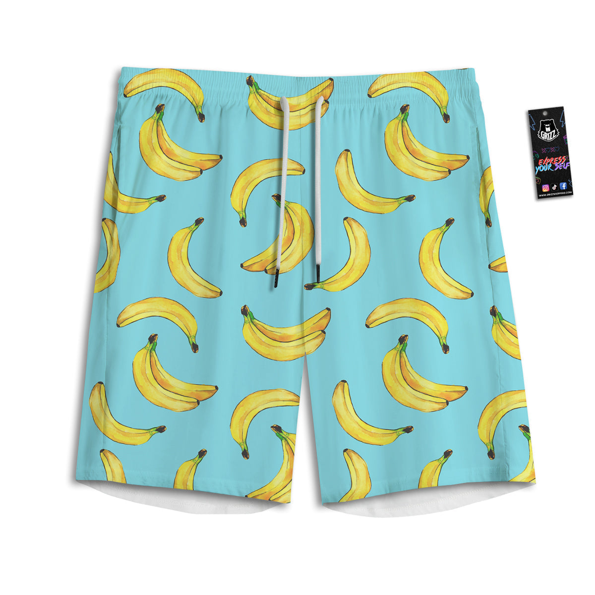 Banana Watercolor Print Pattern Men's Athletic Shorts