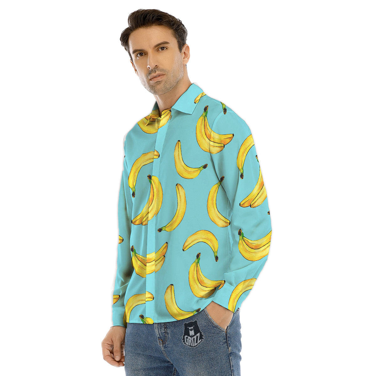 Banana Watercolor Print Pattern Men's Dress Shirts-grizzshop