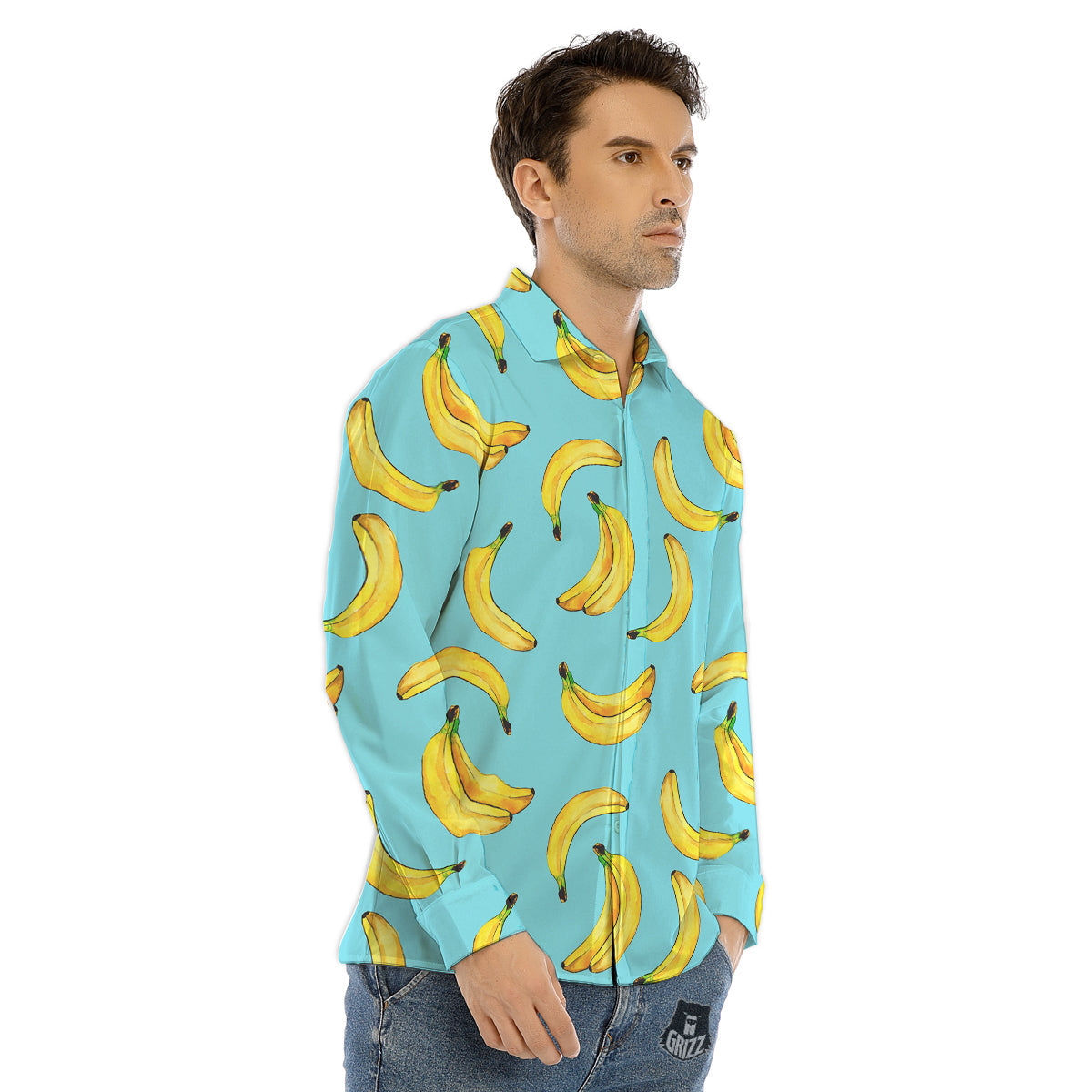 Banana Watercolor Print Pattern Men's Dress Shirts-grizzshop