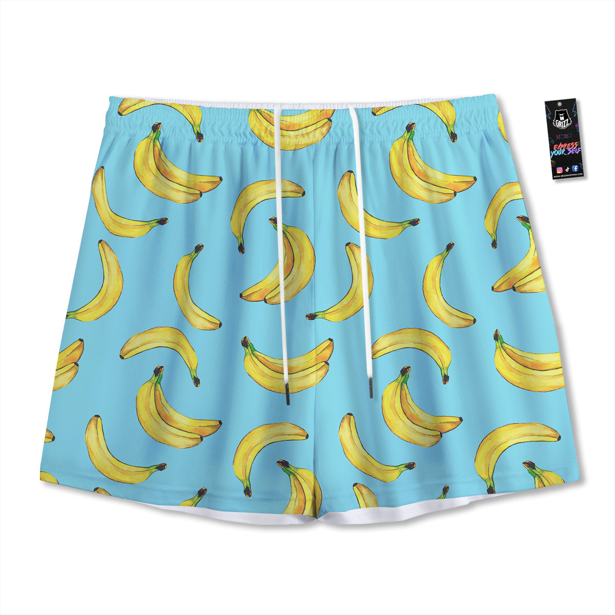 Banana Watercolor Print Pattern Mesh Shorts
