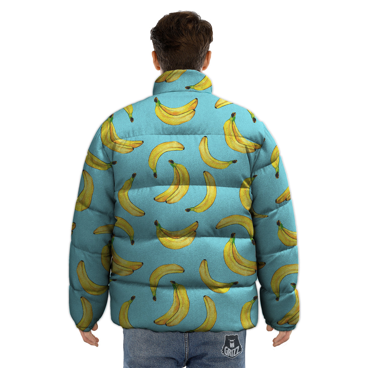 Banana Watercolor Print Pattern Puffer Jacket-grizzshop