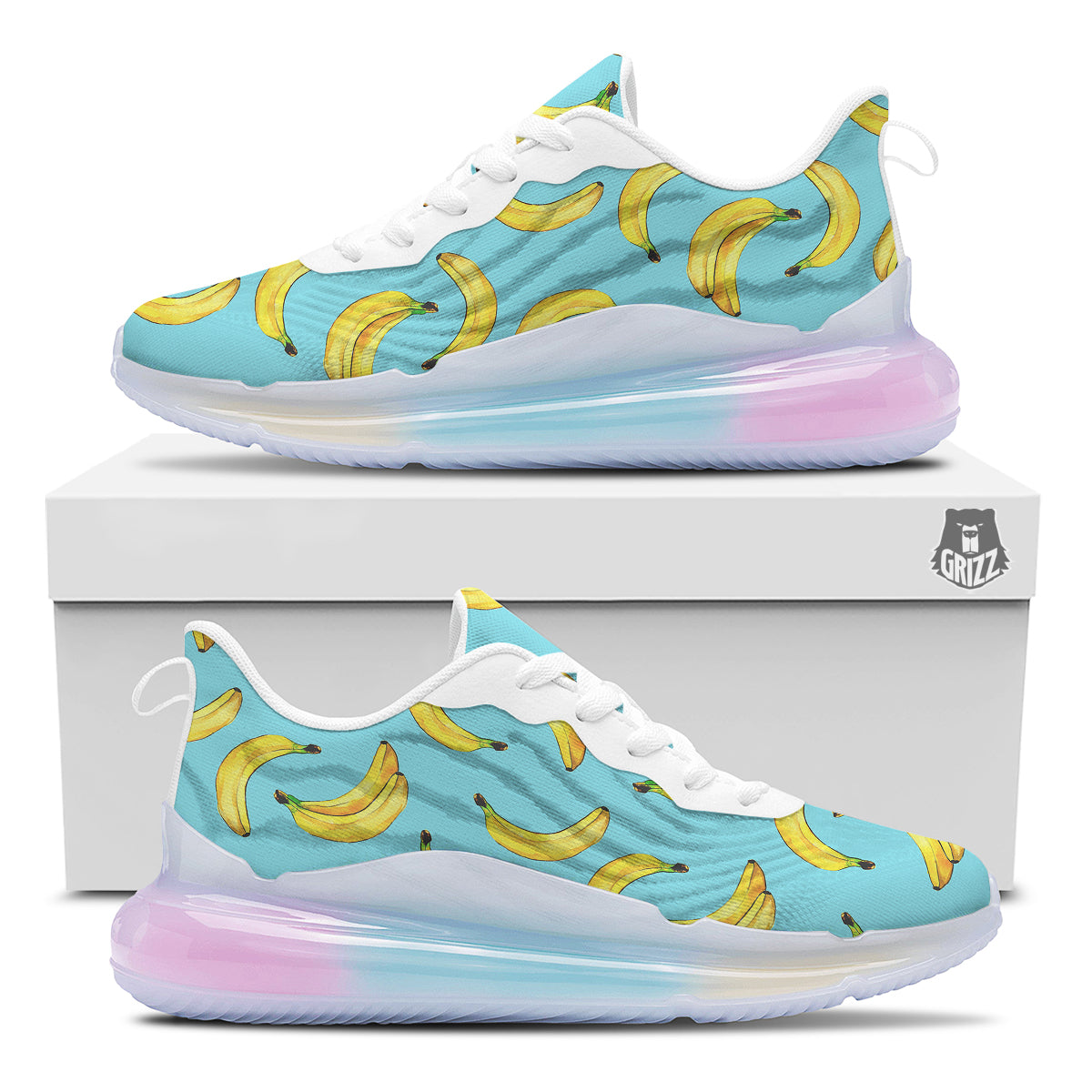 Banana Watercolor Print Pattern Running Sneakers-grizzshop