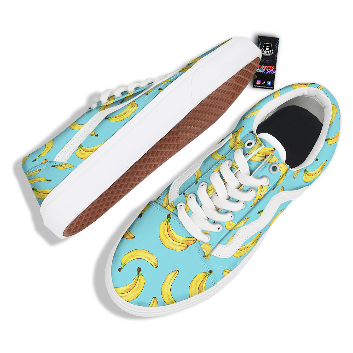 Banana Watercolor Print Pattern Skate Shoes-grizzshop