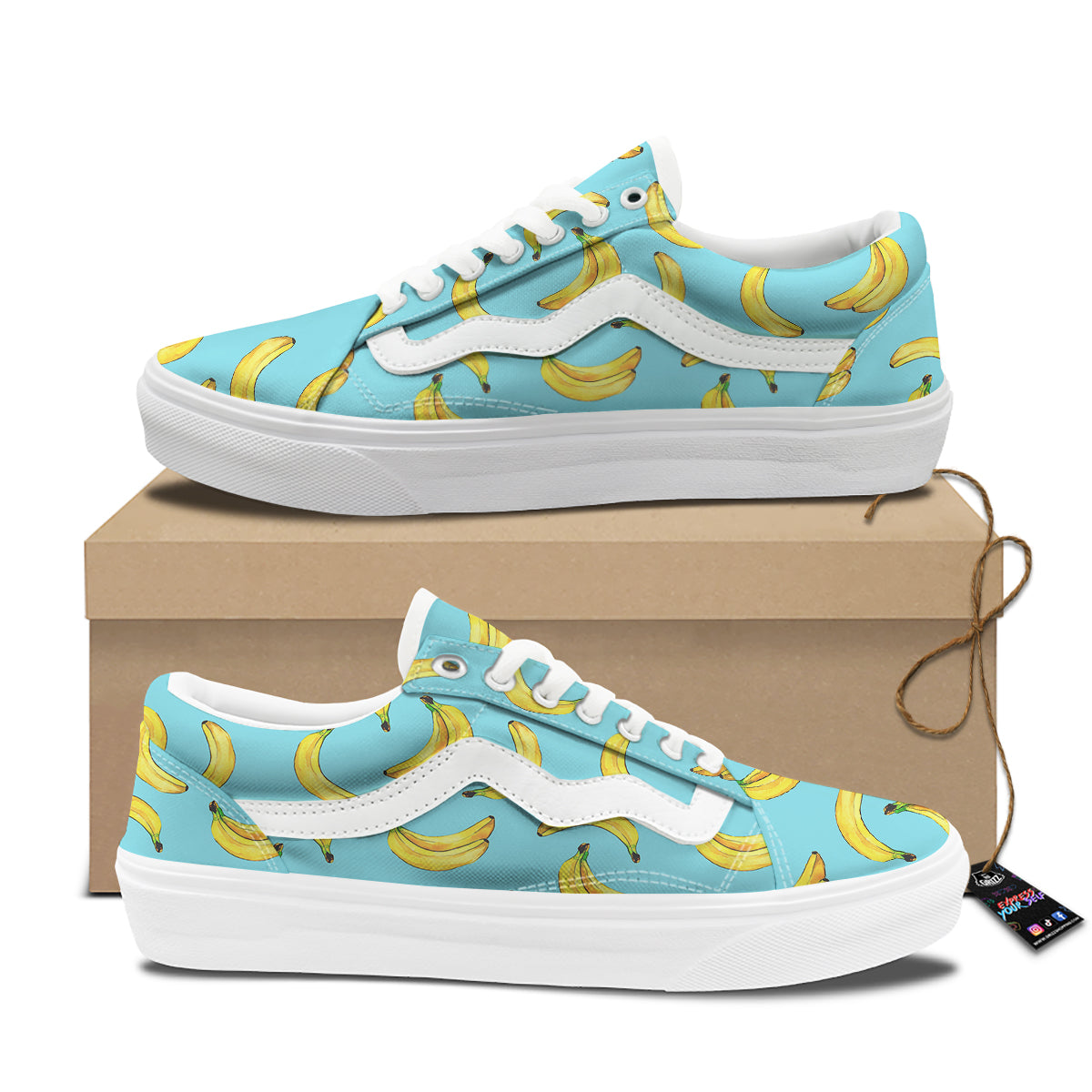 Banana Watercolor Print Pattern Skate Shoes-grizzshop