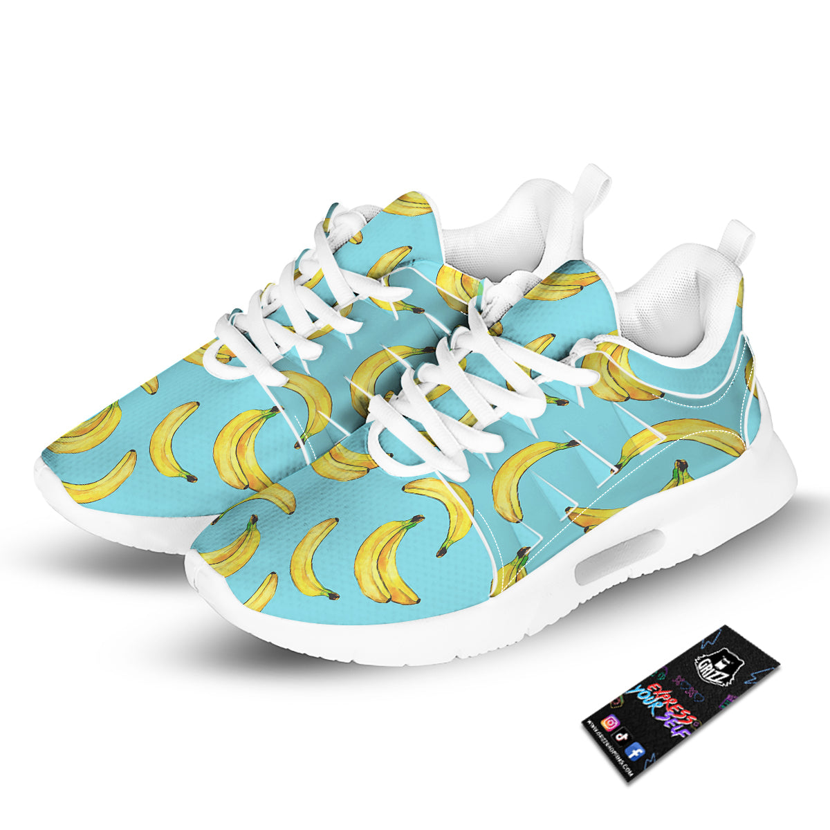 Banana Watercolor Print Pattern Tennis Shoes-grizzshop