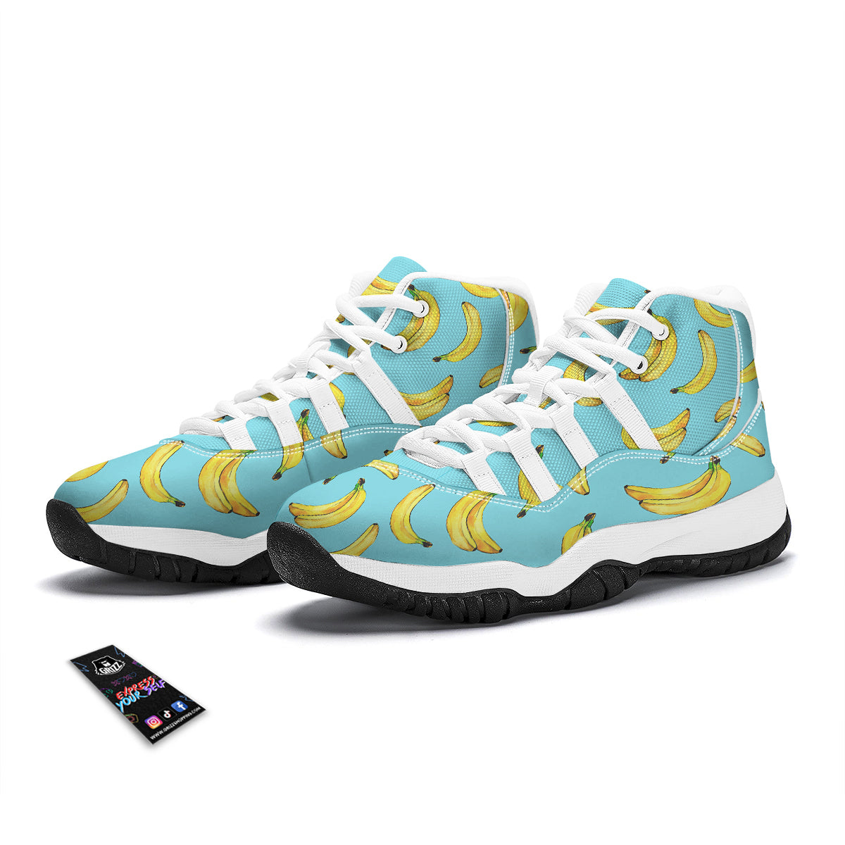 Banana Watercolor Print Pattern White Bball Shoes-grizzshop