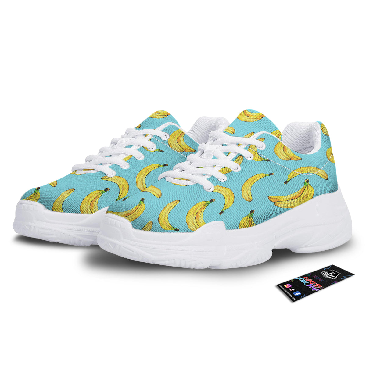 Banana Watercolor Print Pattern White Chunky Shoes-grizzshop