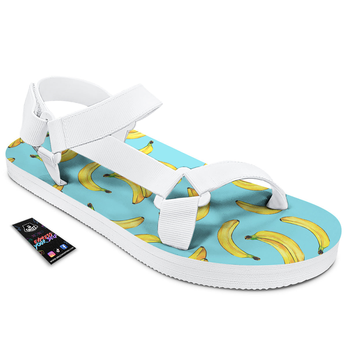 Banana Watercolor Print Pattern White Open Toe Sandals-grizzshop
