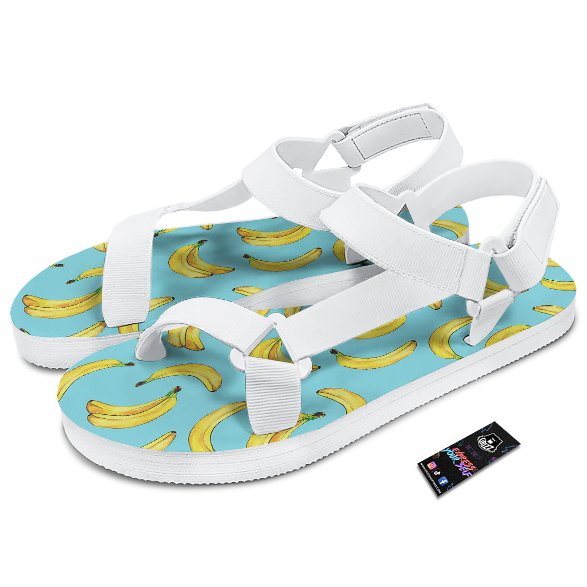 Banana Watercolor Print Pattern White Open Toe Sandals-grizzshop