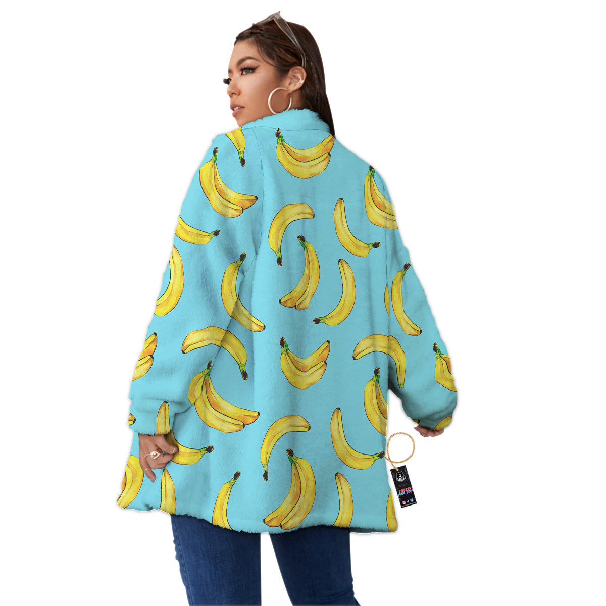 Banana Watercolor Print Pattern Women's Sherpa Jacket-grizzshop