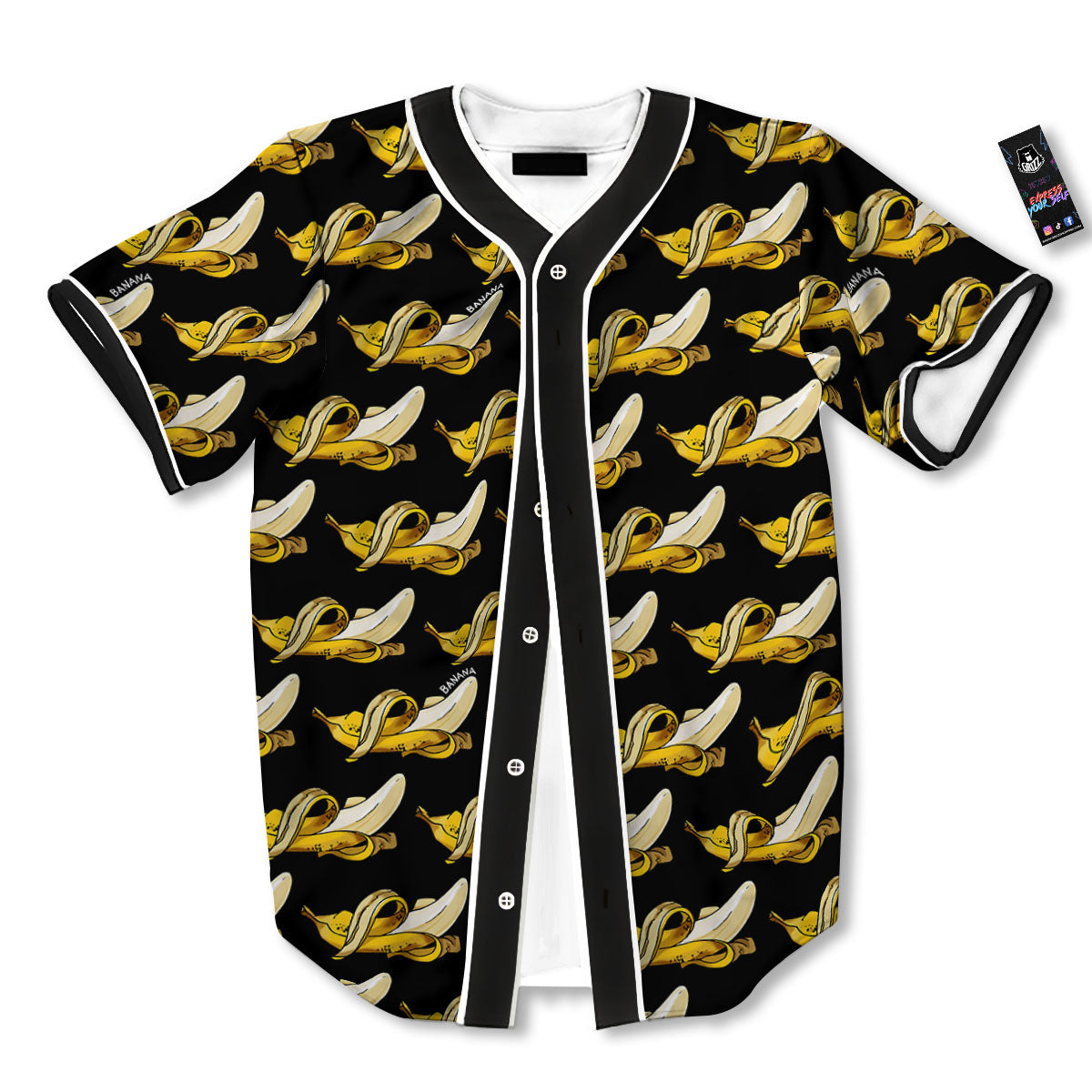 Banana Yellow And Black Print Pattern Baseball Jersey-grizzshop