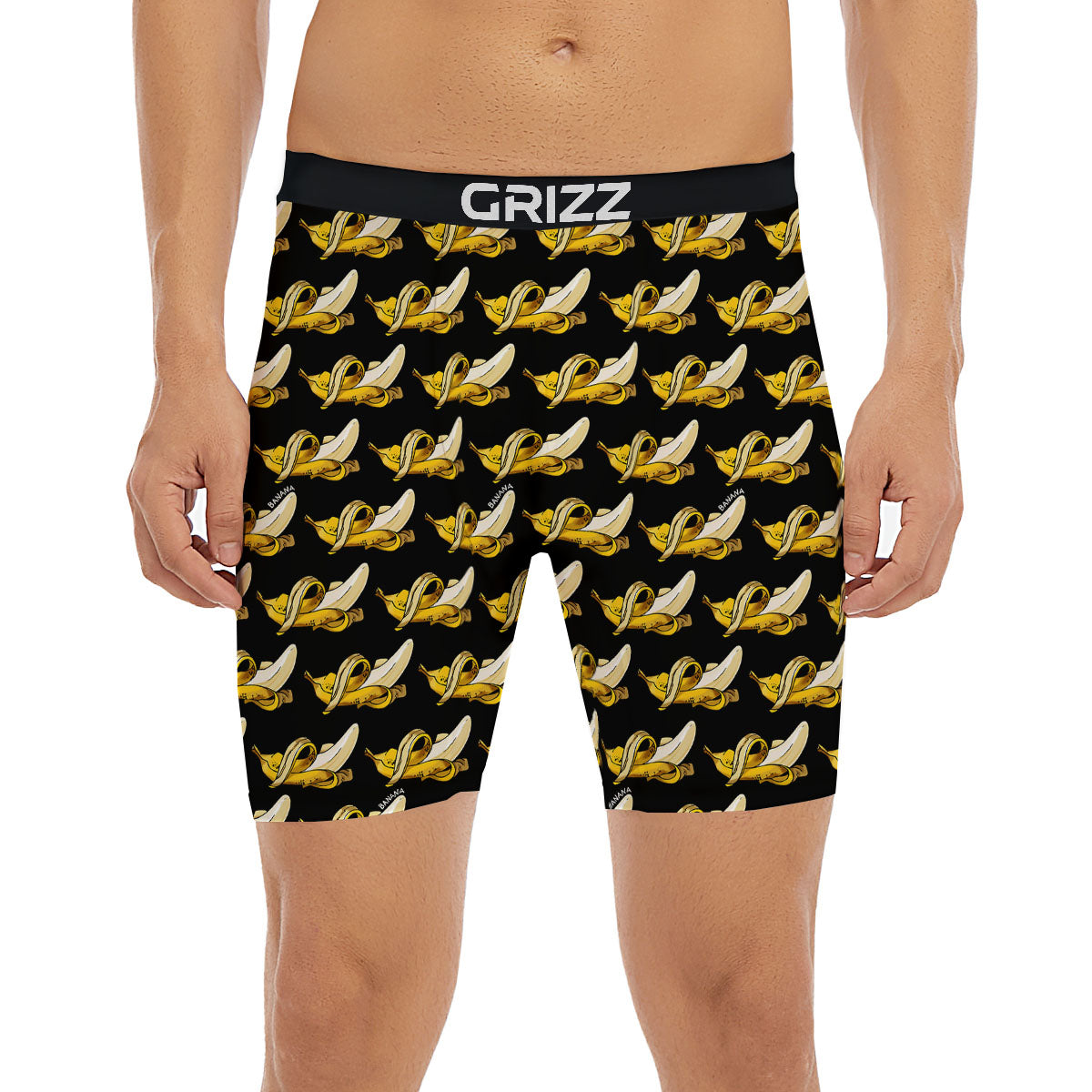Banana Yellow And Black Print Pattern Boxer Briefs-grizzshop