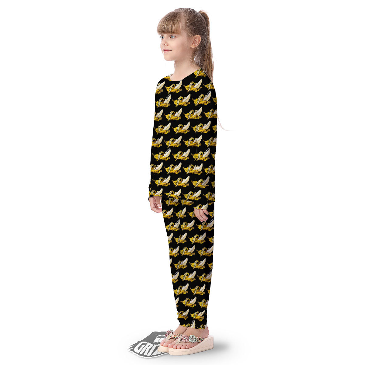 Banana Yellow And Black Print Pattern Kid's Pajamas-grizzshop
