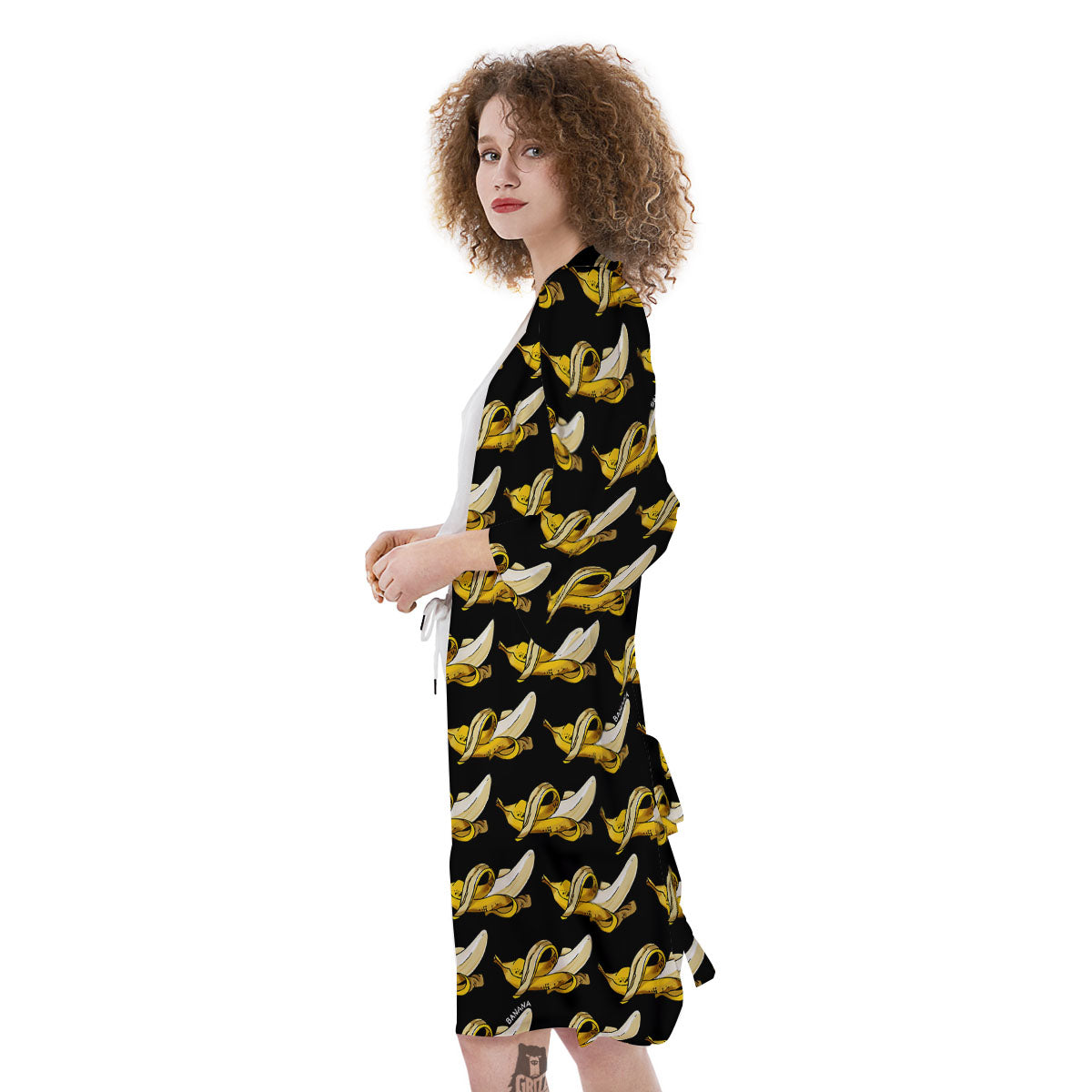 Banana Yellow And Black Print Pattern Kimono-grizzshop