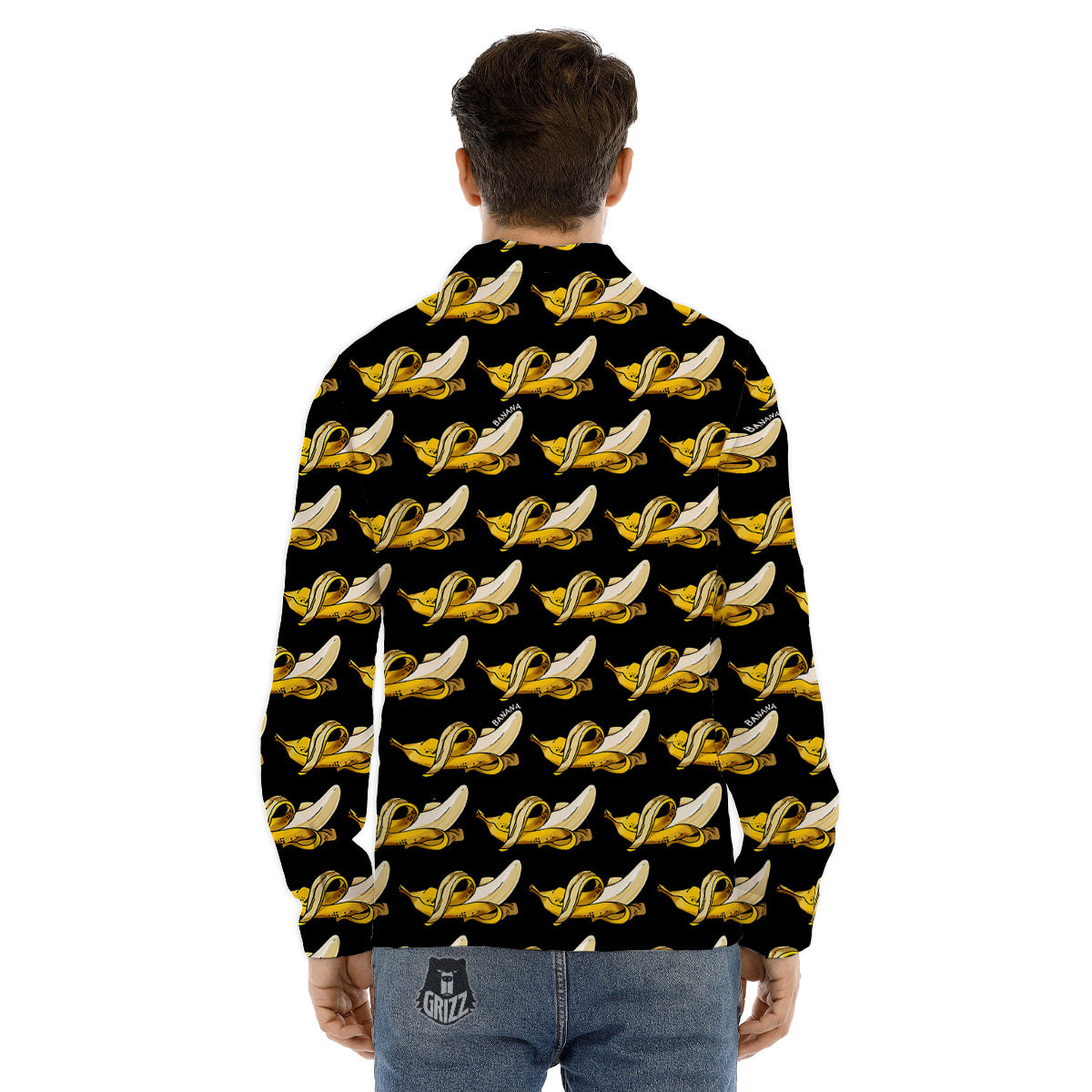 Banana Yellow And Black Print Pattern Men's Dress Shirts-grizzshop