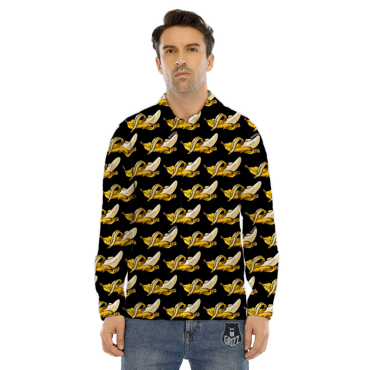 Banana Yellow And Black Print Pattern Men's Dress Shirts-grizzshop
