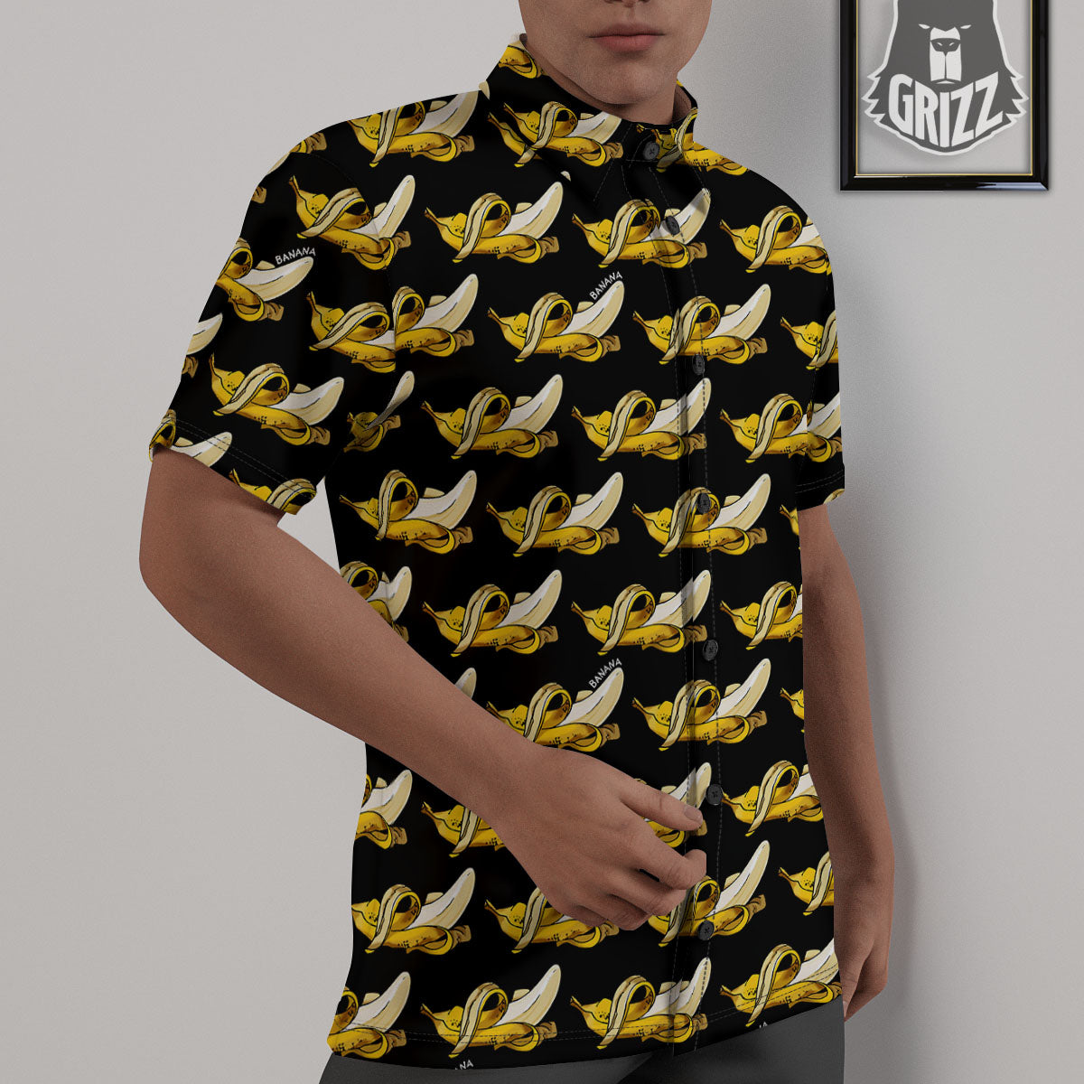 Banana Yellow And Black Print Pattern Untucked Shirts-grizzshop