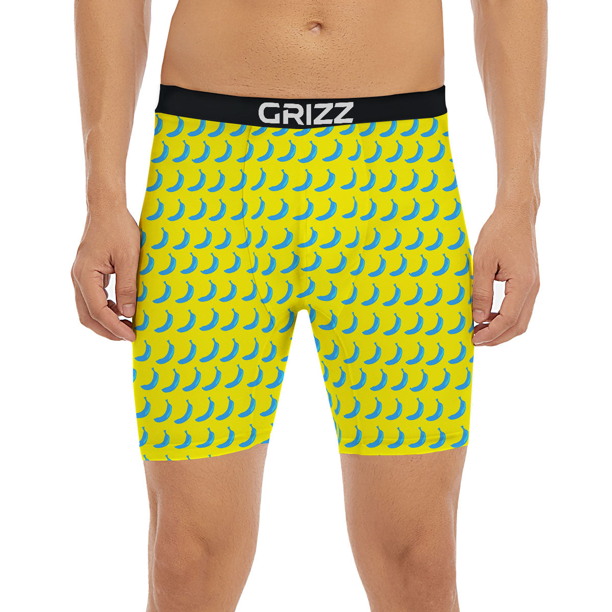 Banana Yellow And Blue Print Pattern Boxer Briefs-grizzshop