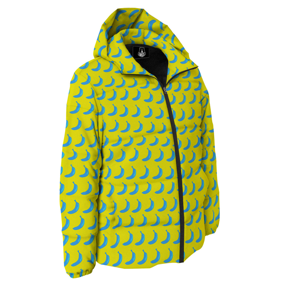 Banana Yellow And Blue Print Pattern Down Jacket-grizzshop
