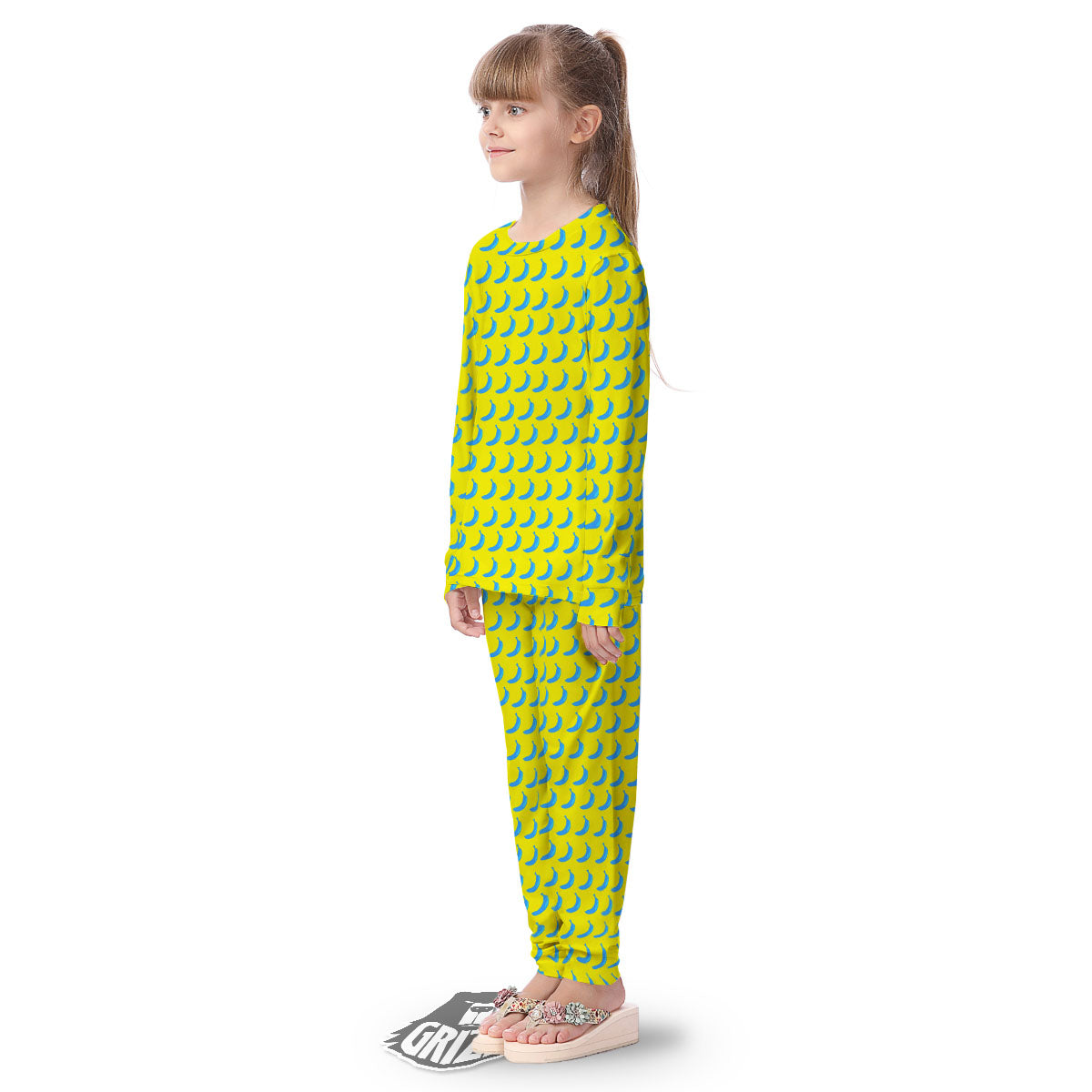 Banana Yellow And Blue Print Pattern Kid's Pajamas-grizzshop