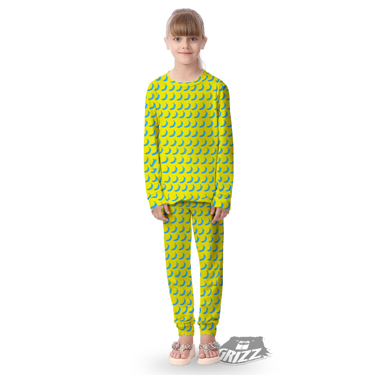 Banana Yellow And Blue Print Pattern Kid's Pajamas-grizzshop