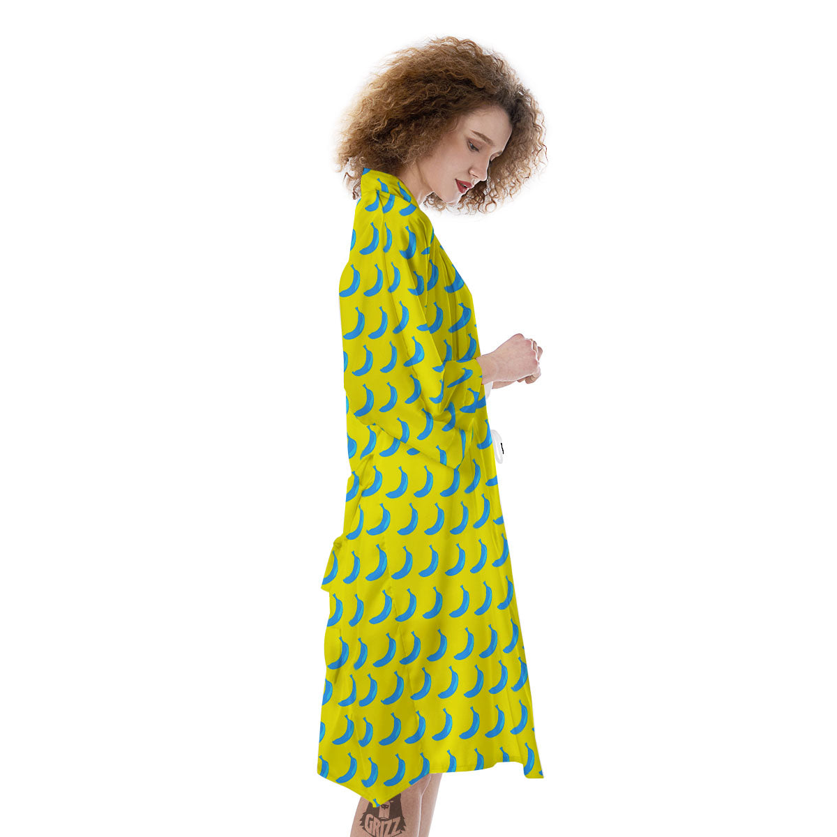 Banana Yellow And Blue Print Pattern Kimono-grizzshop