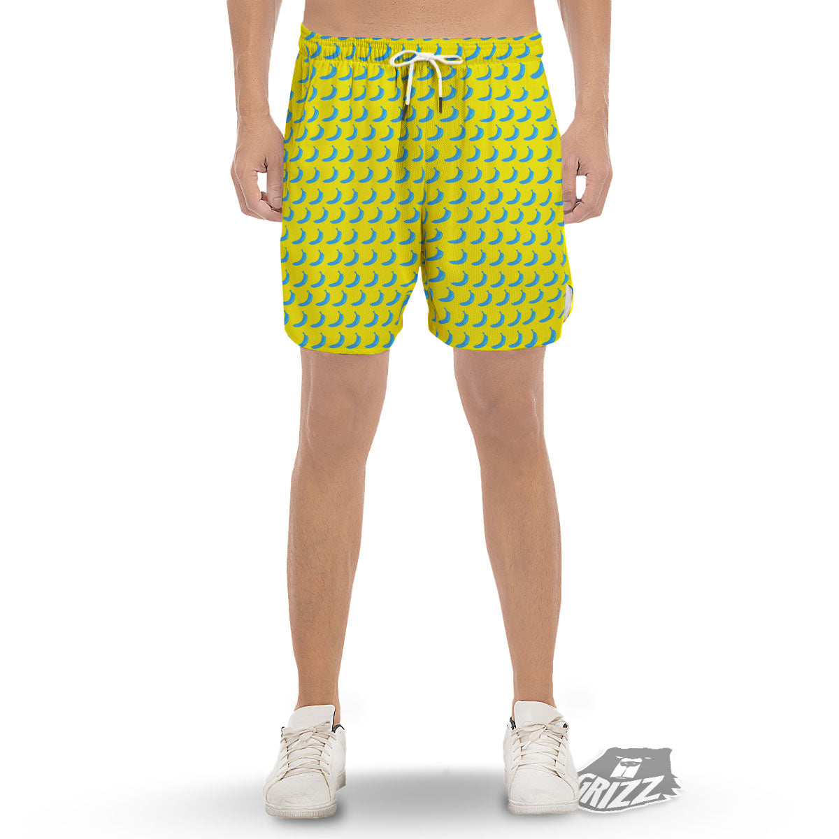 Banana Yellow And Blue Print Pattern Men's Gym Shorts-grizzshop