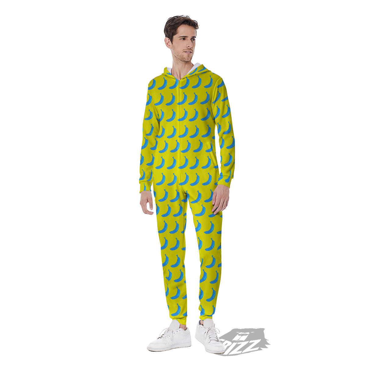 Banana Yellow And Blue Print Pattern Men's Jumpsuit-grizzshop