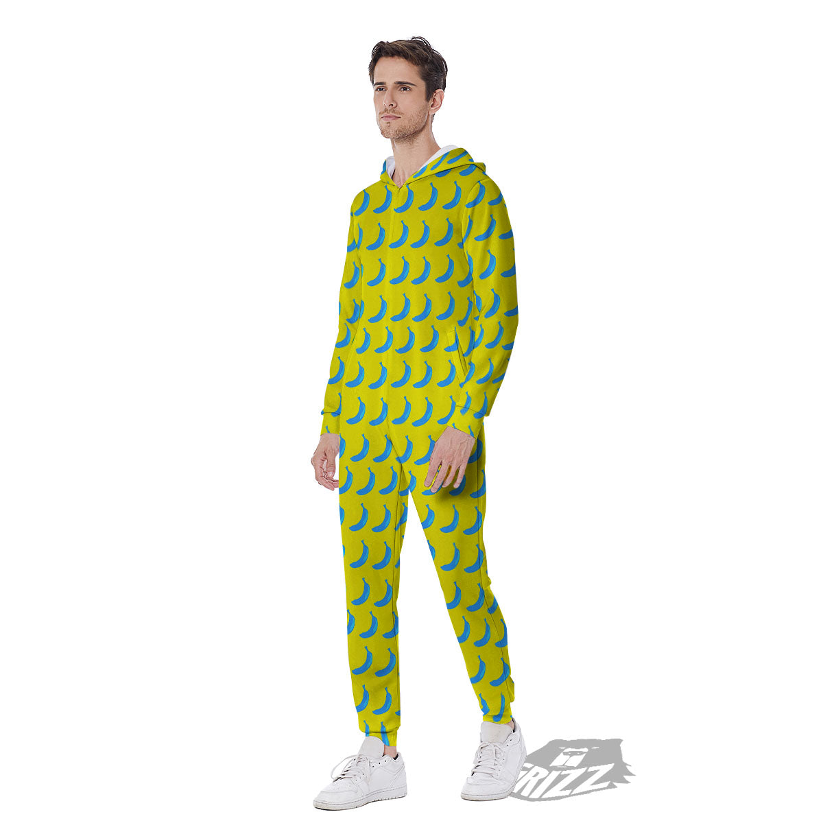Banana Yellow And Blue Print Pattern Men's Jumpsuit-grizzshop