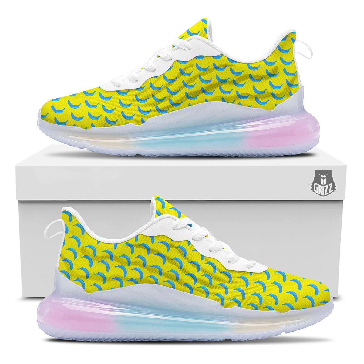 Banana Yellow And Blue Print Pattern Running Sneakers-grizzshop
