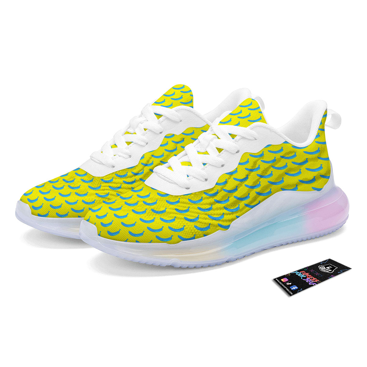 Banana Yellow And Blue Print Pattern Running Sneakers-grizzshop