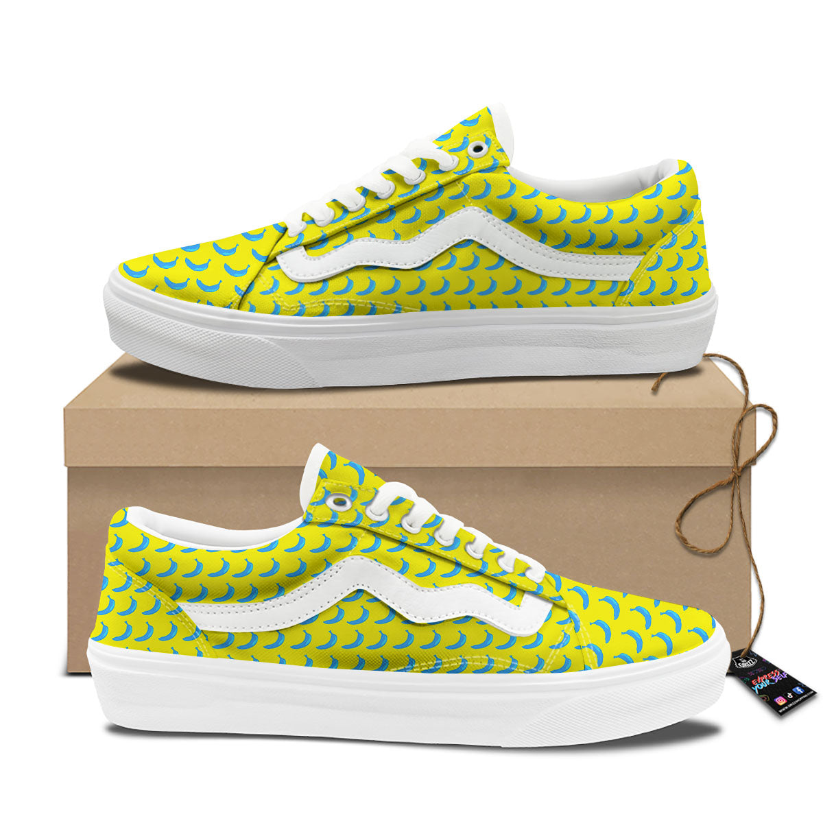 Banana Yellow And Blue Print Pattern Skate Shoes-grizzshop