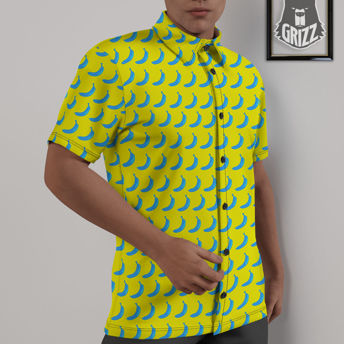 Banana Yellow And Blue Print Pattern Untucked Shirts-grizzshop