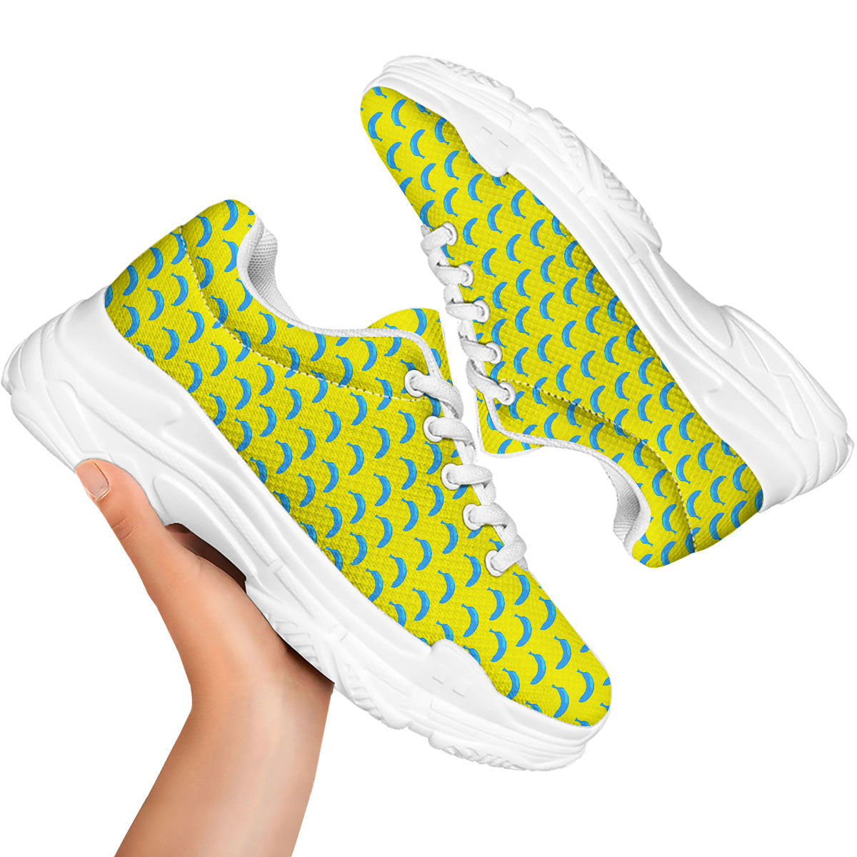Banana Yellow And Blue Print Pattern White Chunky Shoes-grizzshop