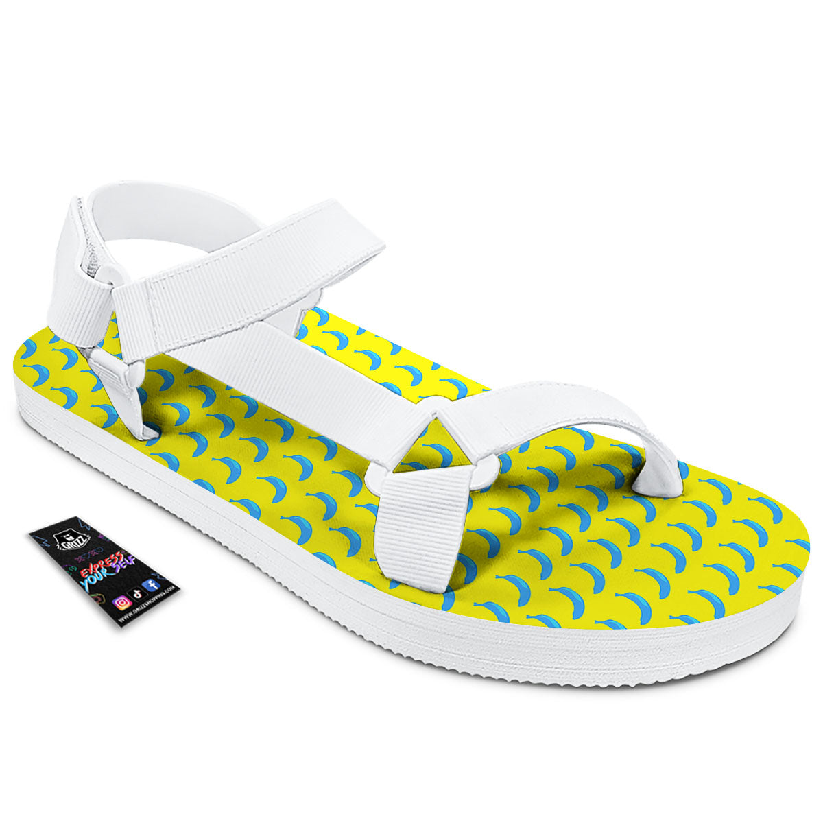 Banana Yellow And Blue Print Pattern White Open Toe Sandals-grizzshop