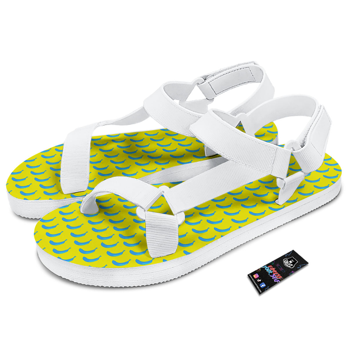 Banana Yellow And Blue Print Pattern White Open Toe Sandals-grizzshop