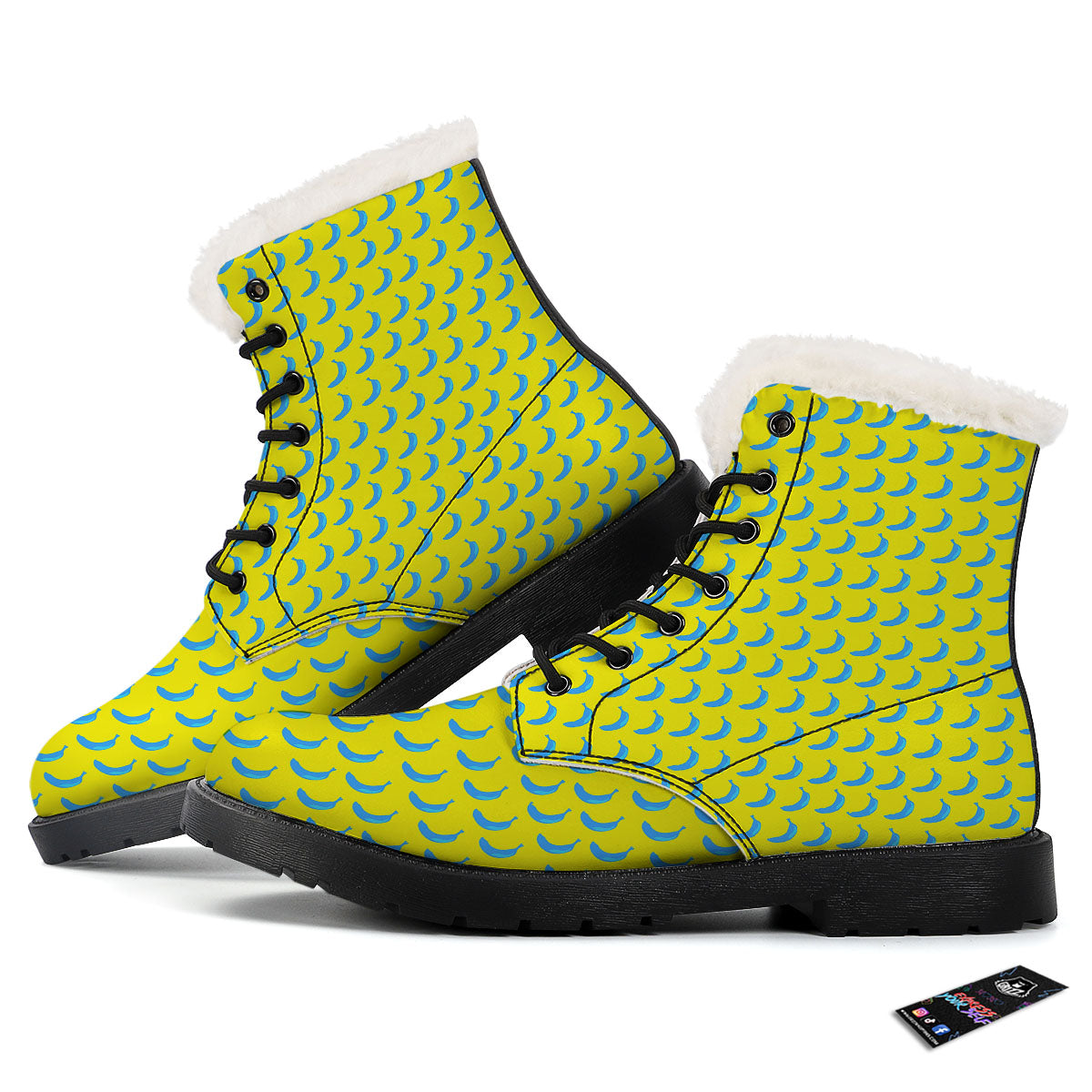 Banana Yellow And Blue Print Pattern Winter Boots-grizzshop