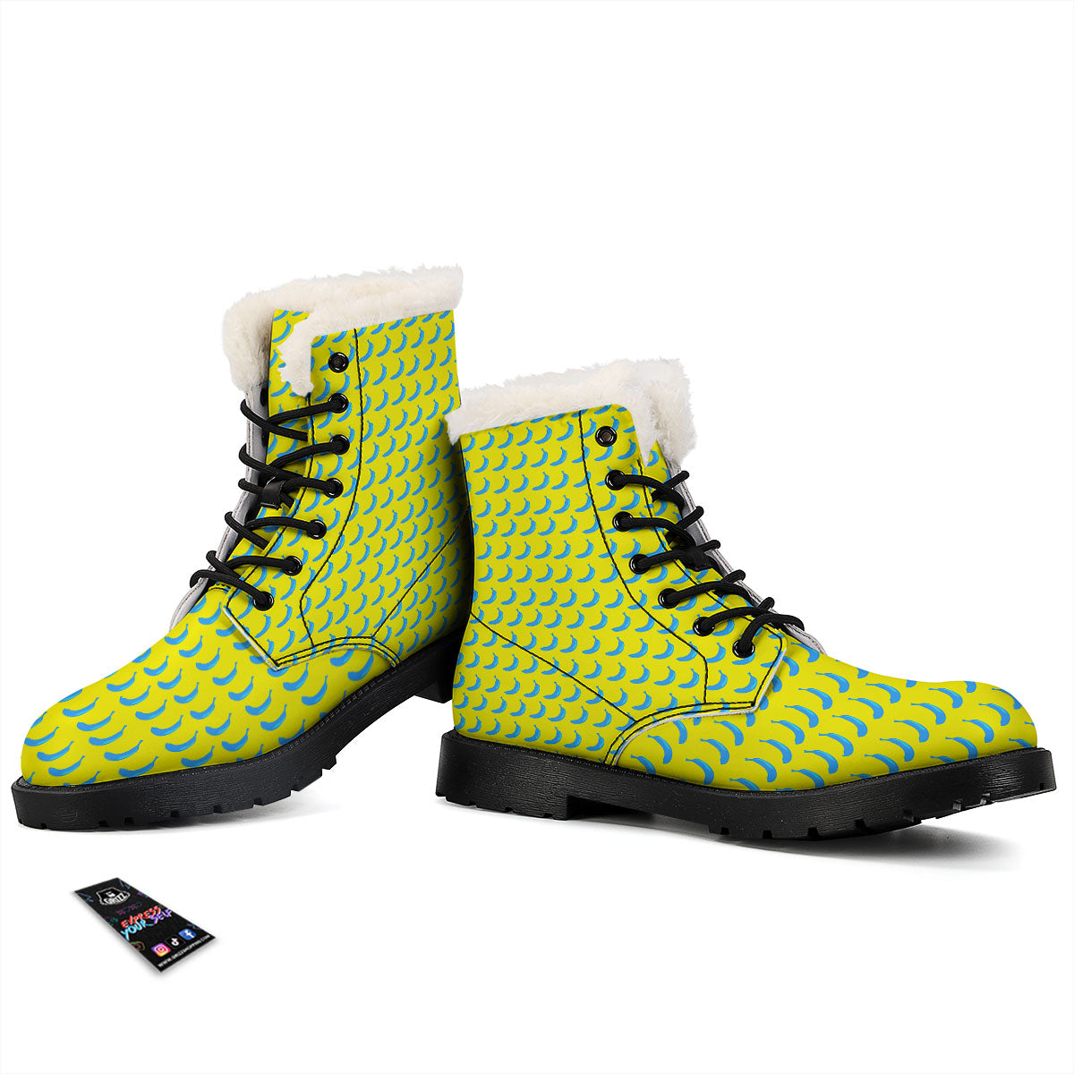Banana Yellow And Blue Print Pattern Winter Boots-grizzshop