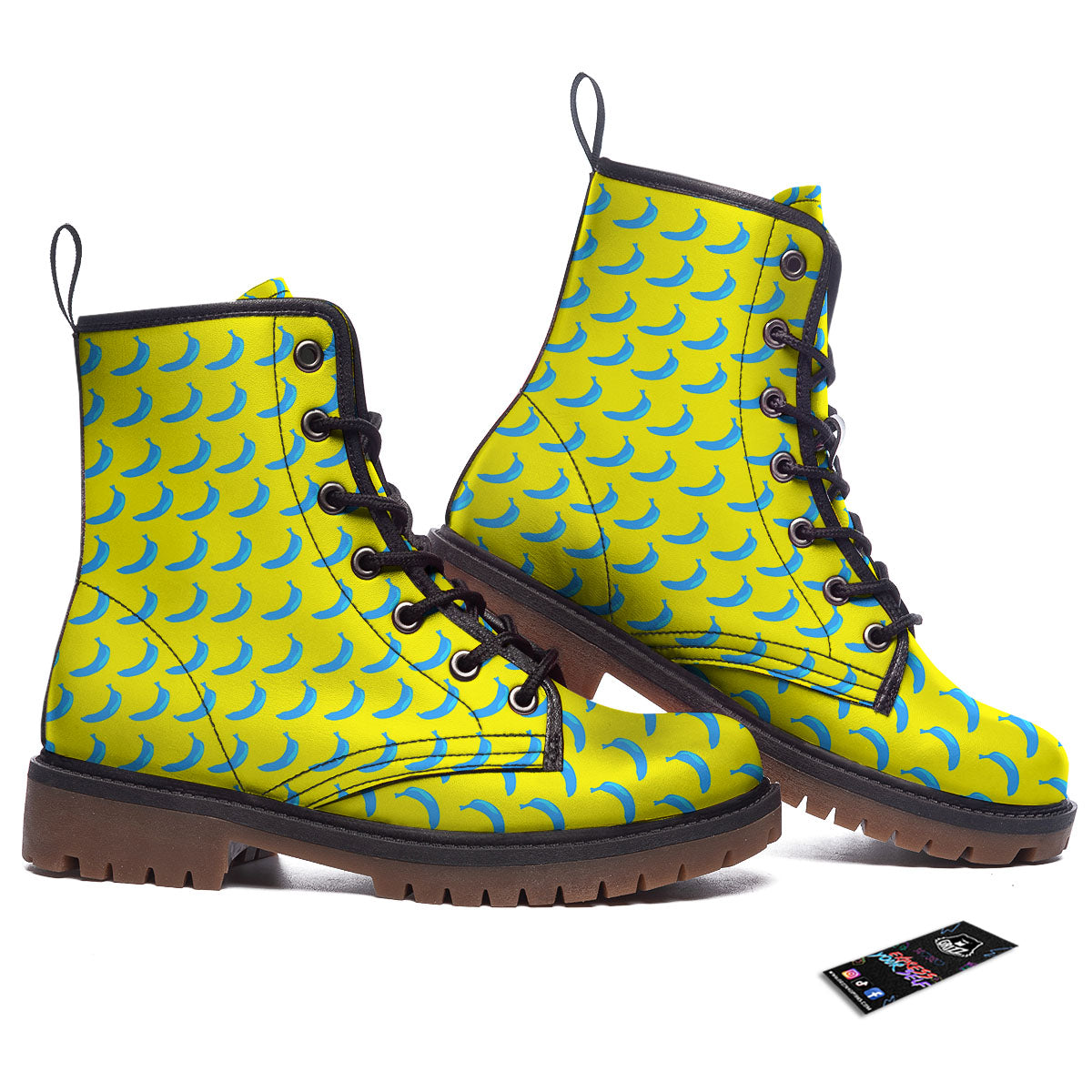 Banana Yellow And Blue Print Pattern Work Boots-grizzshop