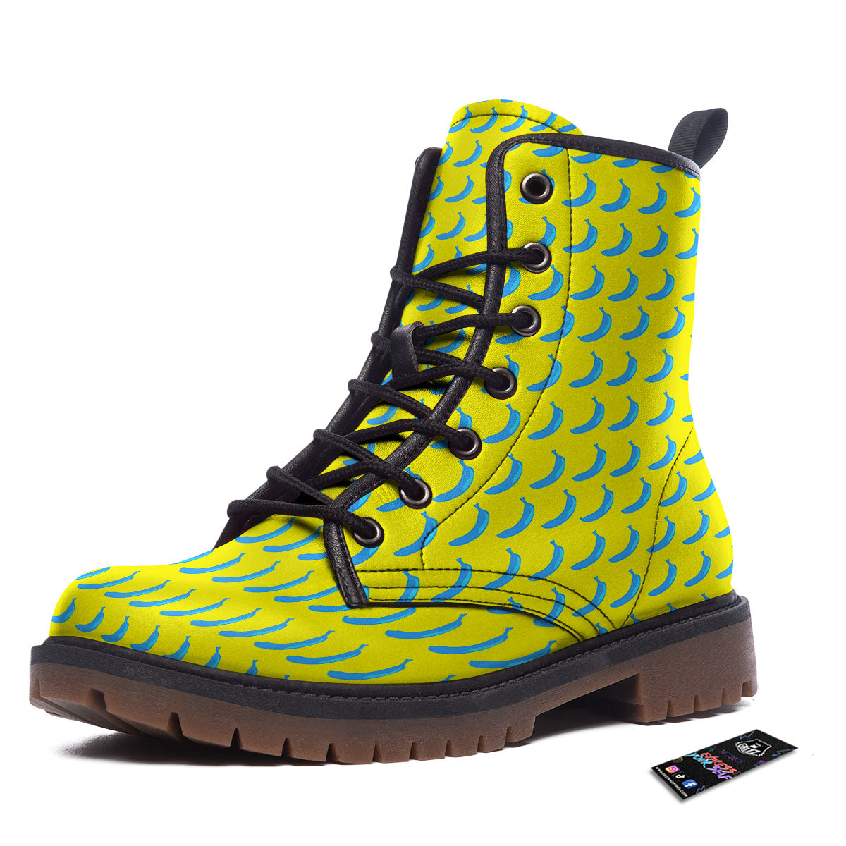 Banana Yellow And Blue Print Pattern Work Boots-grizzshop