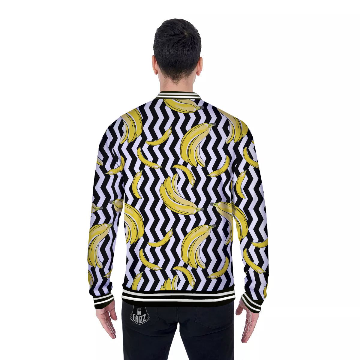Banana Zigzag Print Pattern Baseball Jacket-grizzshop