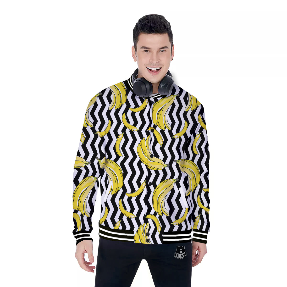 Banana Zigzag Print Pattern Baseball Jacket-grizzshop