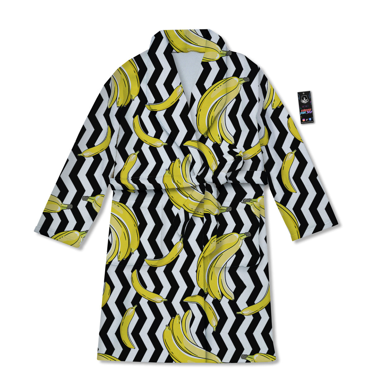 Banana Zigzag Print Pattern Bathrobe-grizzshop