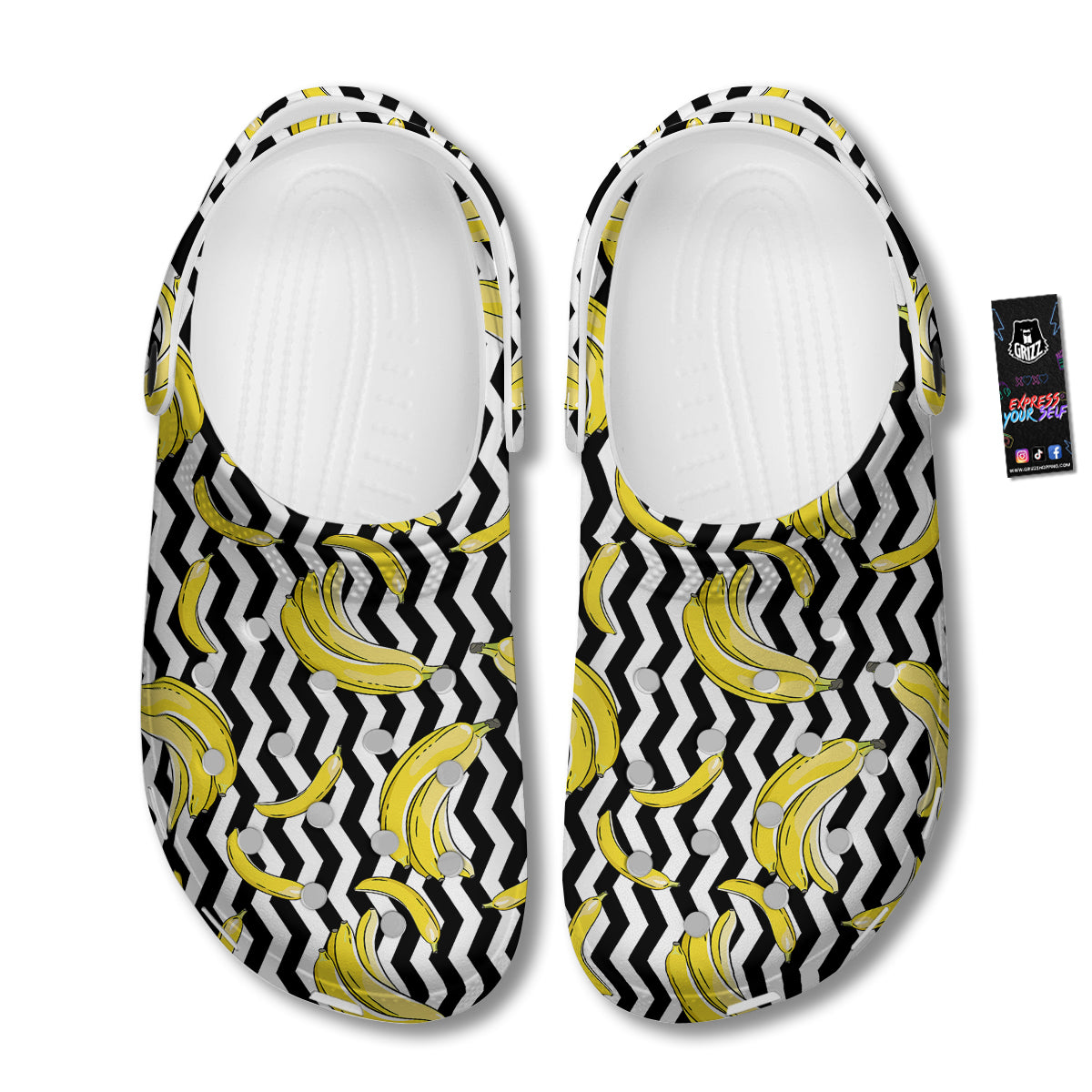 Banana Zigzag Print Pattern Clog-grizzshop