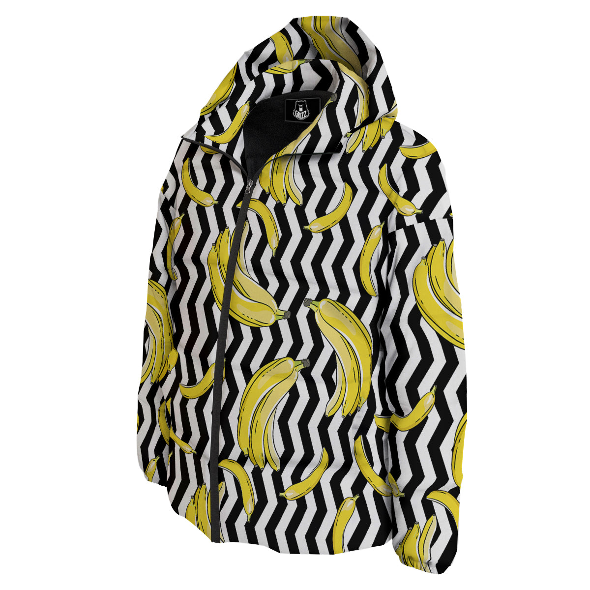 Banana Zigzag Print Pattern Down Jacket-grizzshop